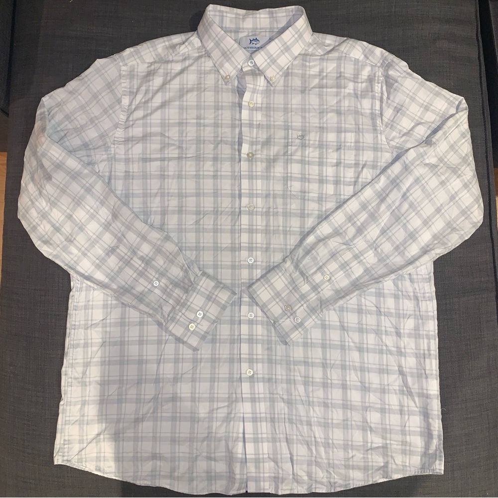 Southern Tide White and Gray brrr°® Intercoastal Long Sleeve Sport Shirt XL